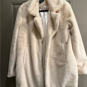 Plush Faux-Fur Oversized Coat - Cream